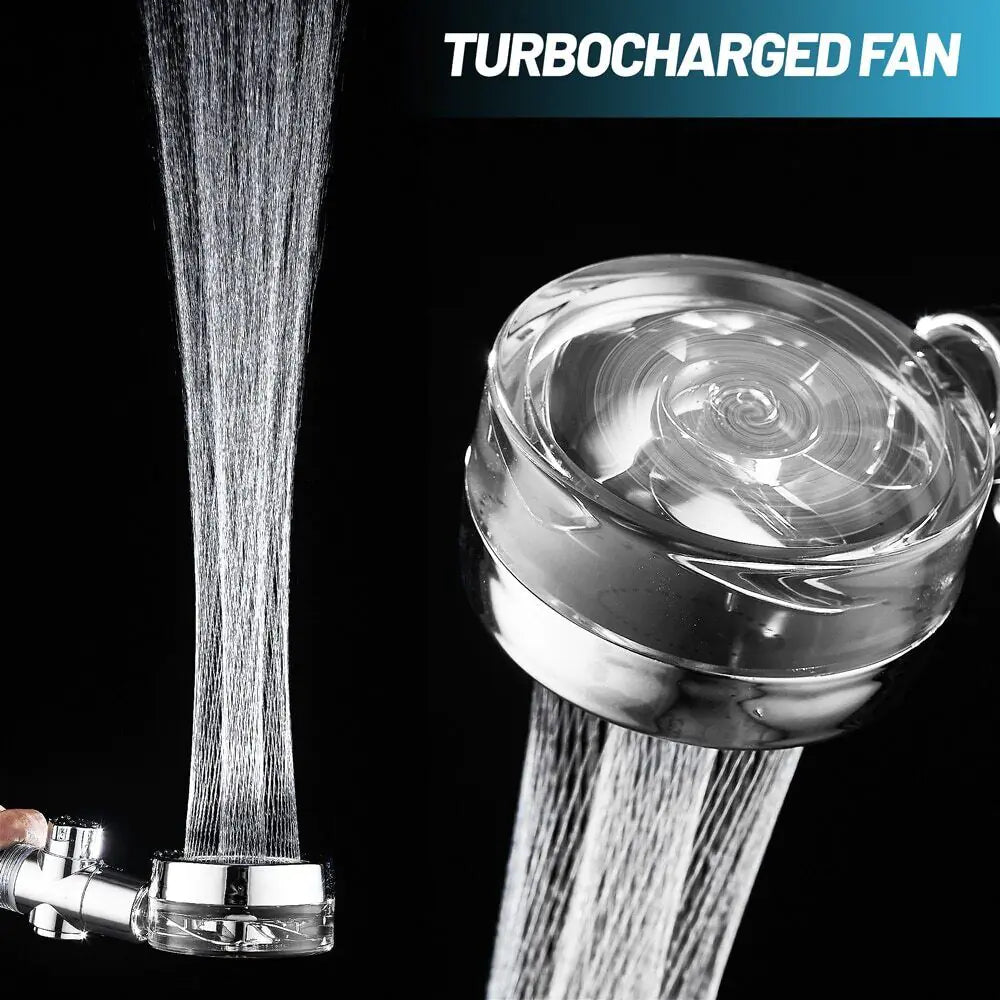 High Pressure Shower Head Adjustable 360° Rotation Turbine Water Saving Shower